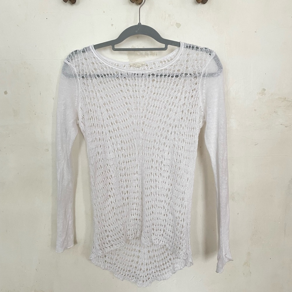 Eileen Fisher Organic Linen White Knit Chochet Long Sleeve Top M - Picture 6 of 6